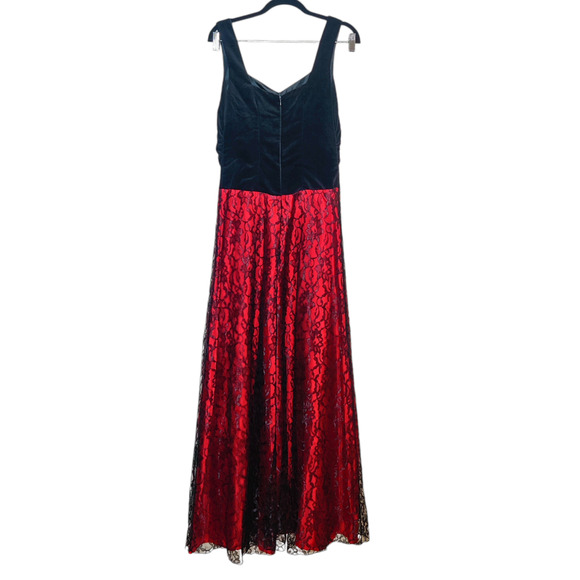 Handmade Vintage Gothic Red Black Velvet Lace Maxi Victorian Maxi Dress Small - Picture 2 of 11